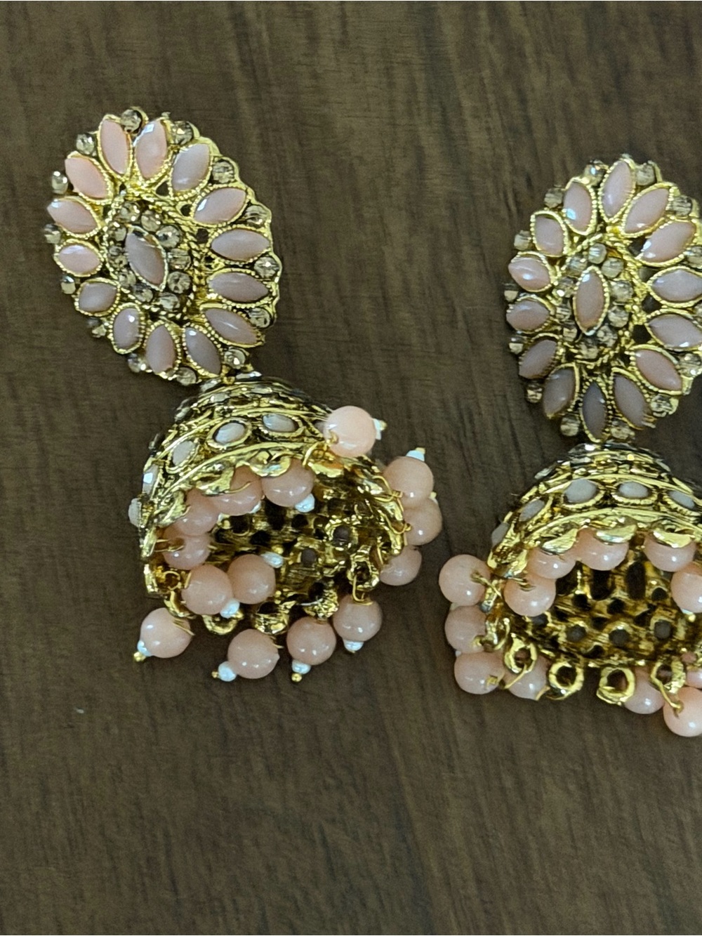 Gold-Tone Pink Jhumka Earrings - Elegant Women Jewelry